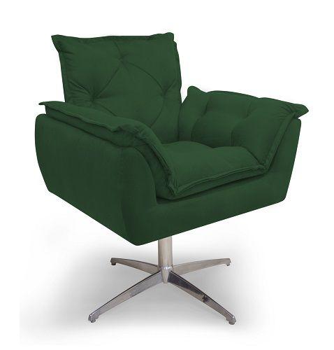 Imagem de Poltrona Decorativa Liza Base Giratória de Alumínio Suede Verde - Meu Lar Decorações