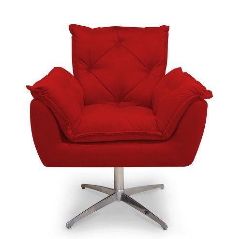 Imagem de Poltrona Decorativa Liza Base Giratória de Alumínio Suede Vermelho - Meu Lar Decorações