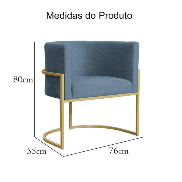 Imagem de Poltrona Decorativa Luana Base Metálica Dourada Linho Azul - Vallisa Decor