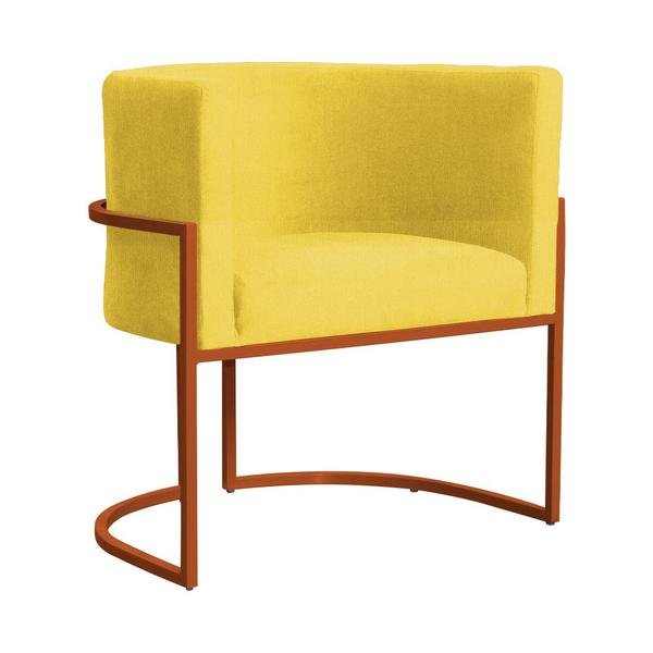 Imagem de Poltrona Decorativa Luana Suede Amarelo Base Bronze - FM