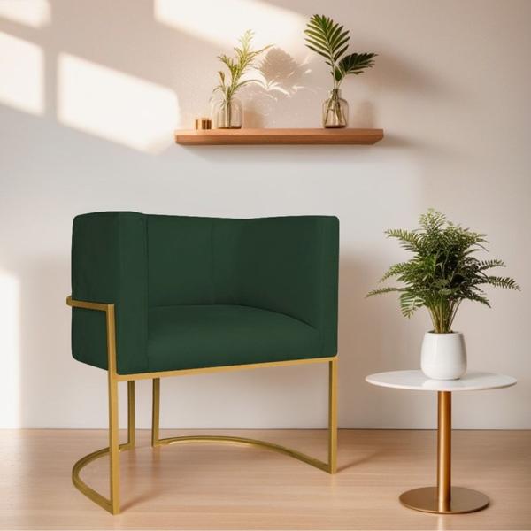 Imagem de Poltrona Decorativa Luna Base de Ferro Dourado Linho Verde