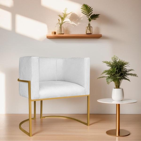 Imagem de Poltrona Decorativa Luna Base de Ferro Dourado Sintético Branco