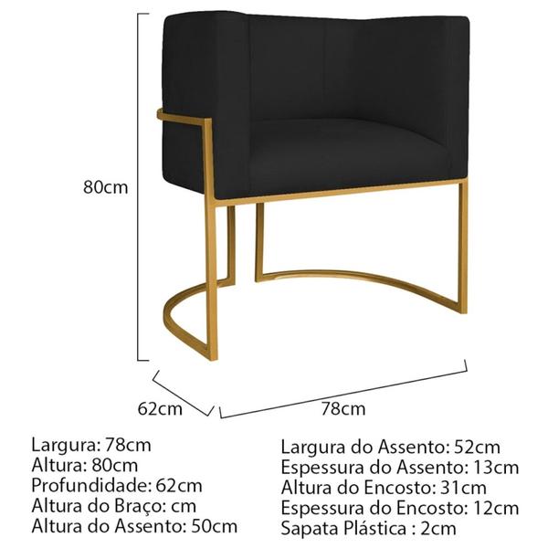 Imagem de Poltrona Decorativa Luna Base de Ferro Dourado Sintético Preto