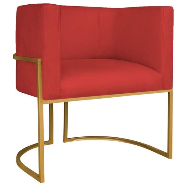 Imagem de Poltrona Decorativa Luna Base de Ferro Dourado Sintético Vermelho