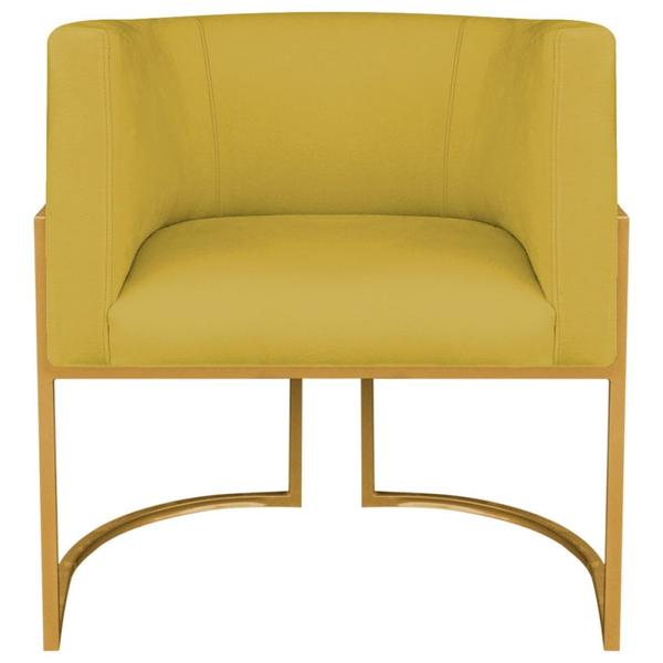 Imagem de Poltrona Decorativa Luna Base de Ferro Dourado Suede Amarelo