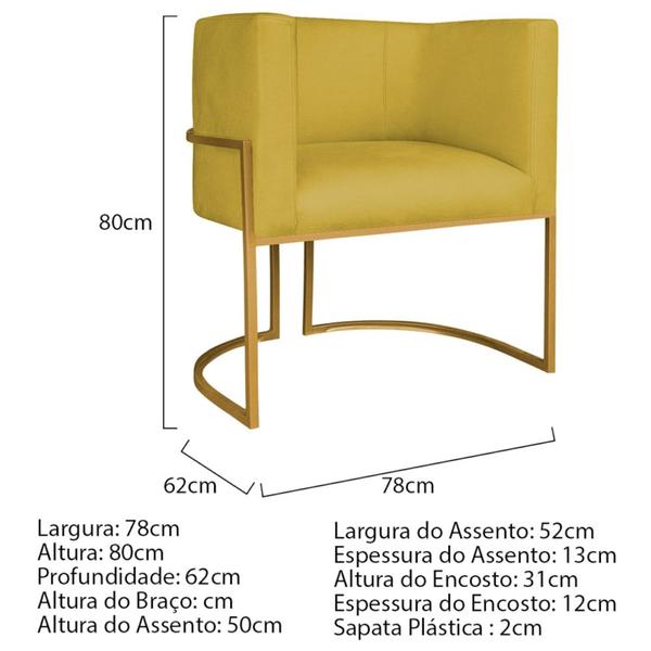 Imagem de Poltrona Decorativa Luna Base de Ferro Dourado Suede Amarelo