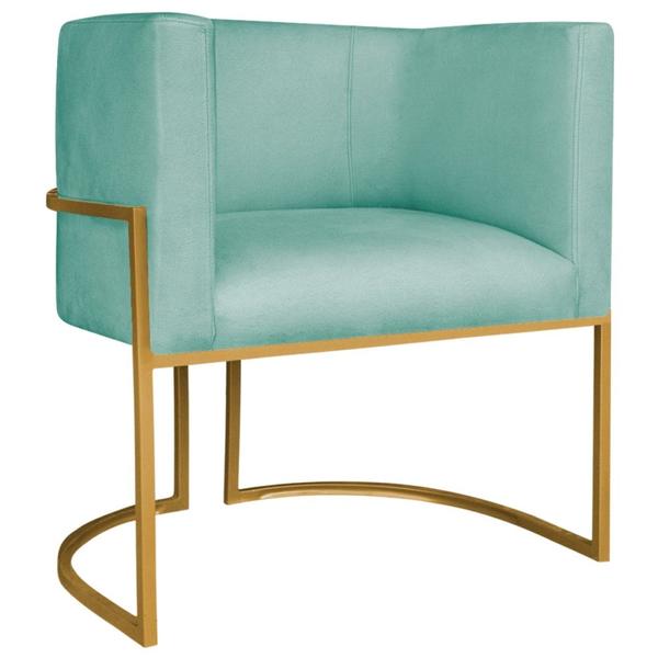 Imagem de Poltrona Decorativa Luna Base de Ferro Dourado Suede Azul Tiffany