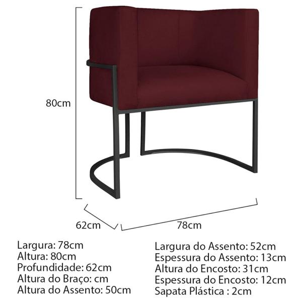 Imagem de Poltrona Decorativa Luna Base de Ferro Preto Suede Bordo