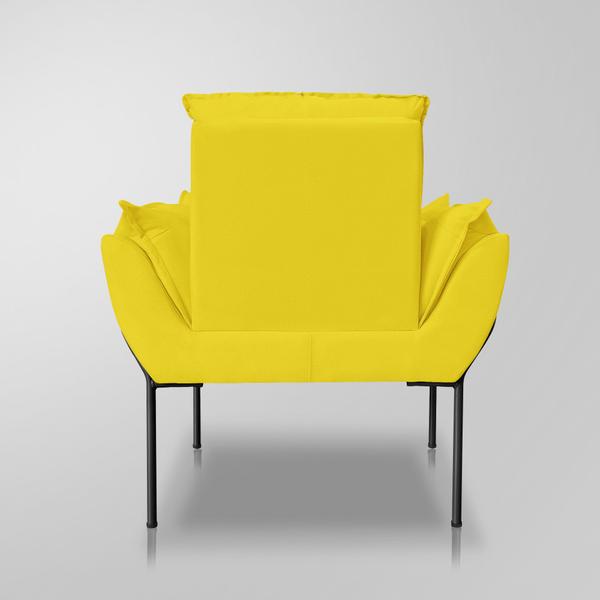 Imagem de Poltrona Decorativa Luxo Cor Amarelo- Base Ferro Preta 