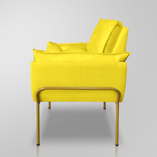 Imagem de Poltrona Decorativa Luxo Suede Amarela - Base Ferro Dourado