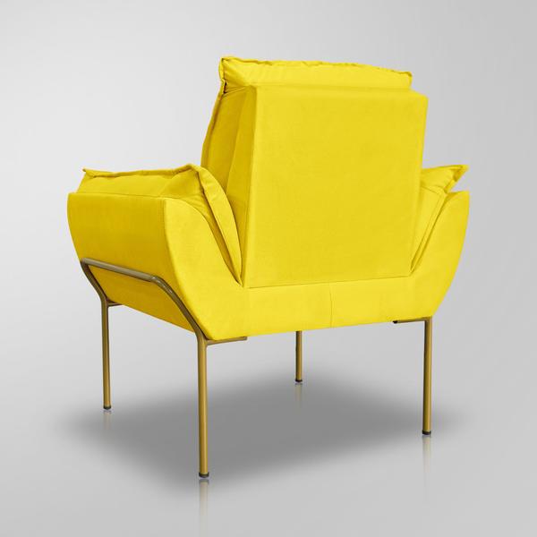 Imagem de Poltrona Decorativa Luxo Suede Amarela - Base Ferro Dourado