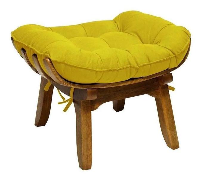 Imagem de Poltrona Decorativa Mais Puff Costela Base De Madeira Belo Tok - Suede Amarelo