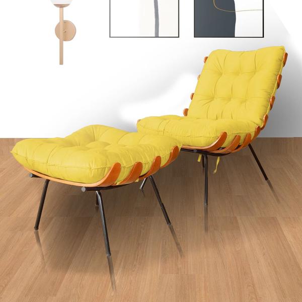 Imagem de Poltrona Decorativa mais Puff Costela belo tok - Suede Amarelo