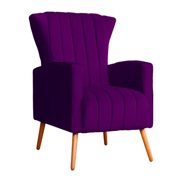 Imagem de Poltrona Decorativa Melinda Veludo Roxo Pés Madeira Ms Decor