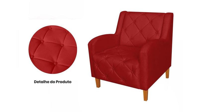 Imagem de Poltrona Decorativa Munique Couro Vermelho Pés Madeira Mz Decor