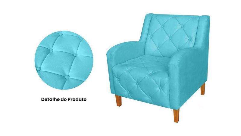 Imagem de Poltrona Decorativa Munique Suede Azul Tifany Pés Madeira Ms Decor