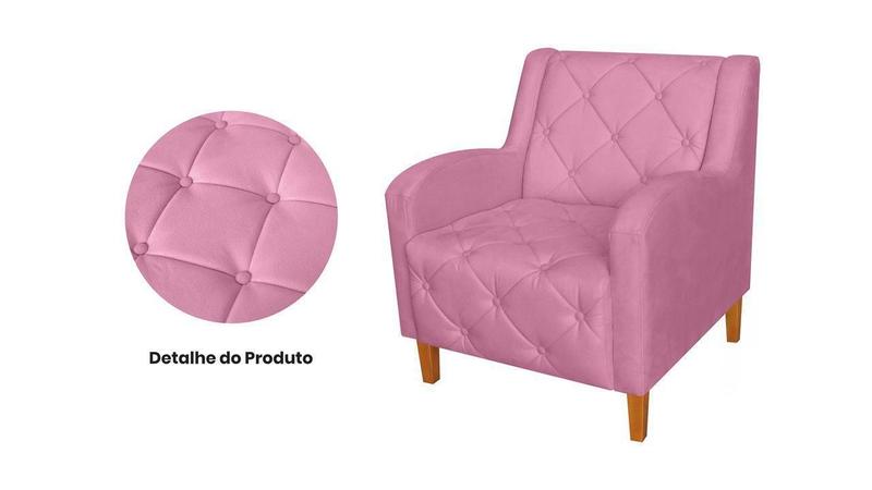 Imagem de Poltrona Decorativa Munique Suede Rosa Pés Madeira Ms Decor