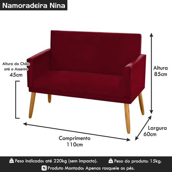 Imagem de Poltrona Decorativa Namoradeira Nina 2 Lugares Suede Vinho Bordô