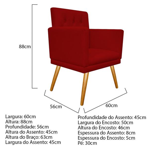 Imagem de Poltrona Decorativa Nanda Capitonê material sintético Vermelho - KDAcanto Móveis