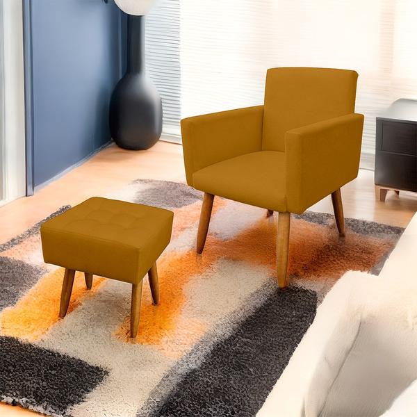 Imagem de Poltrona Decorativa Nina com Puff New para Sala e Quarto Suede - LH Decor