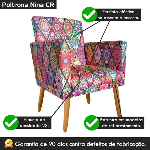 Imagem de Poltrona Decorativa Nina com Rodapé Tecido Suede Estampa  Mandala Vermelho com Rodapé