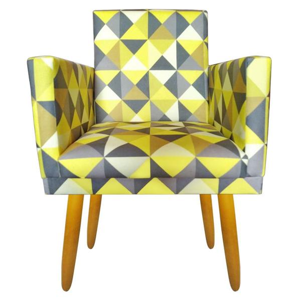 Imagem de Poltrona Decorativa Nina Cr suede triangulo amarelo