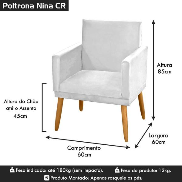 Imagem de Poltrona Decorativa Nina material sintético Branco com Rodapé