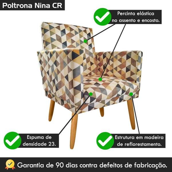 Imagem de Poltrona Decorativa Nina para Escritório Rodapé Triangulo Bege