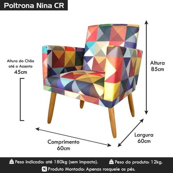 Imagem de Poltrona Decorativa Nina para Escritório Rodapé Triangulos