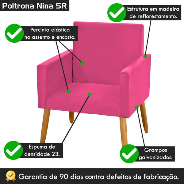 Imagem de Poltrona Decorativa Nina para Escritório Tecido Sintético Rosa Pink