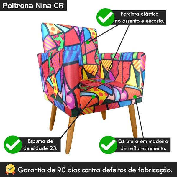 Imagem de Poltrona Decorativa Nina Para Sala Recepção Lindas Estampas Suede C/ Rodapé 