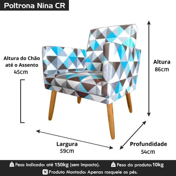 Imagem de Poltrona Decorativa Nina Para Sala Recepção Lindas Estampas Suede C/ Rodapé 