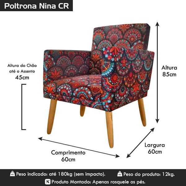 Imagem de Poltrona Decorativa Nina Pés Palito Mandala Preto Rodapé