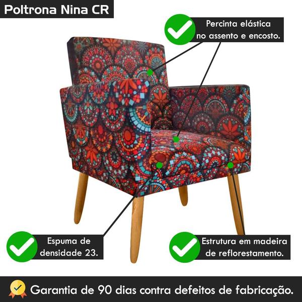 Imagem de Poltrona Decorativa Nina Pés Palito Mandala Preto Rodapé