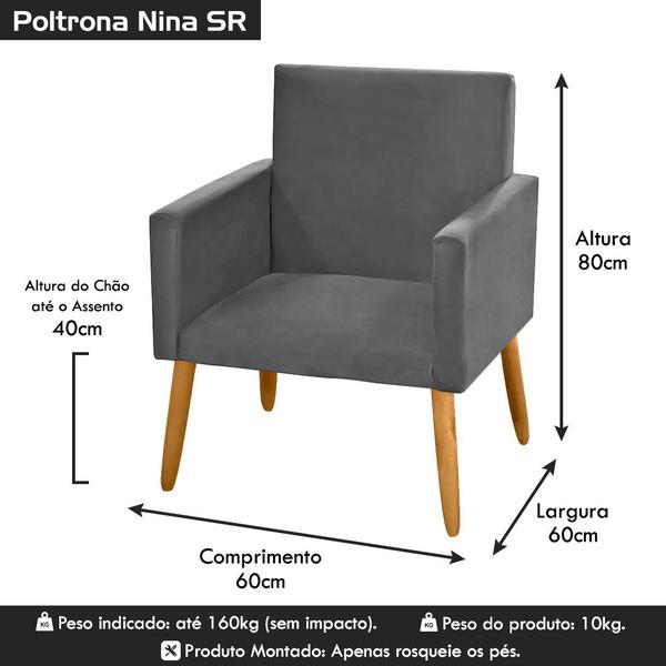 Imagem de Poltrona Decorativa Nina Pés Palito Suede Cinza Grafite