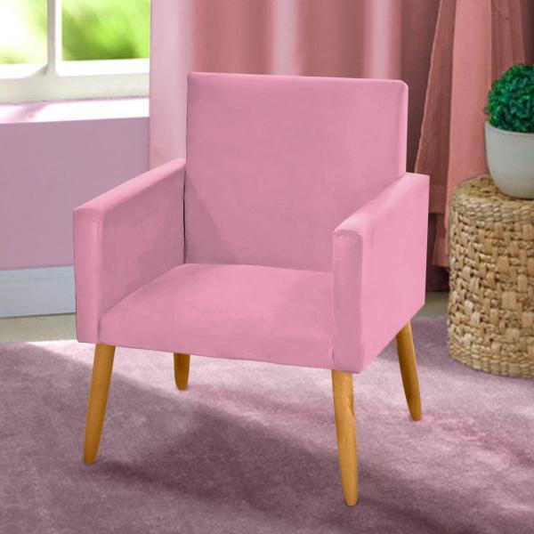 Imagem de Poltrona Decorativa Nina Pés Palito Suede Rosa - 2M Decor