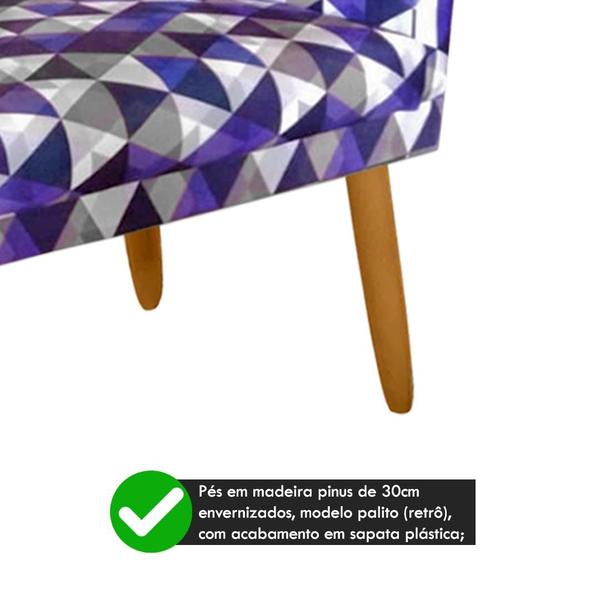 Imagem de Poltrona Decorativa Nina Pés Palito Triangulo Roxo Rodapé