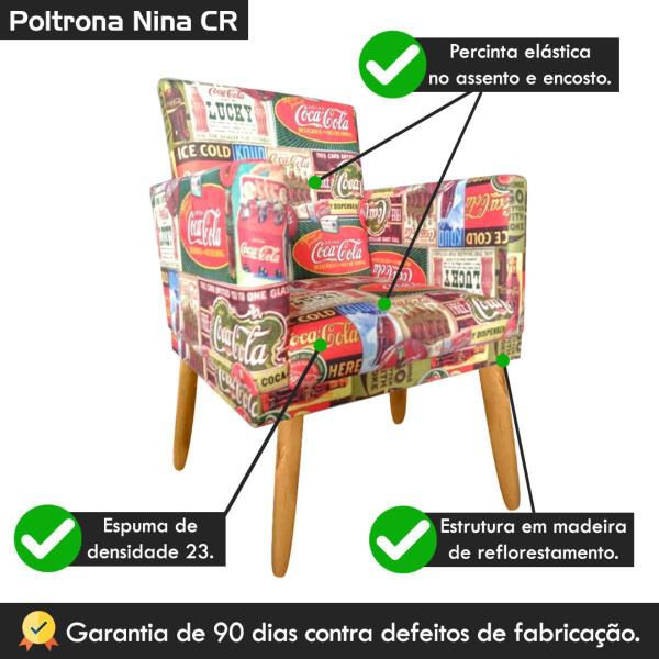 Imagem de Poltrona Decorativa Nina Pés Retrô Rodapé Coca Cola - 2M Decor