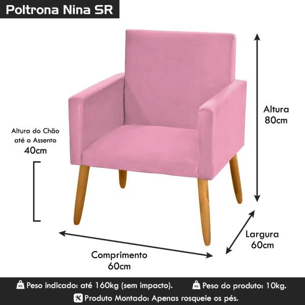 Imagem de Poltrona Decorativa Nina Pés Retrô Suede Rosa - 2M Decor