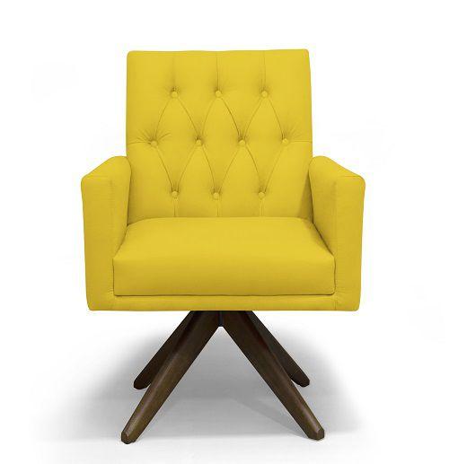 Imagem de Poltrona Decorativa Nina Retro Base Giratória Suede Amarelo - MeularDecor