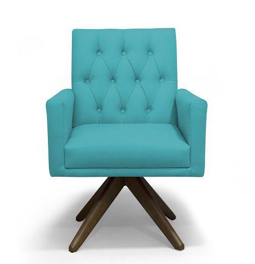 Imagem de Poltrona Decorativa Nina Retro Base Giratória Suede Azul Turquesa - MeularDecor