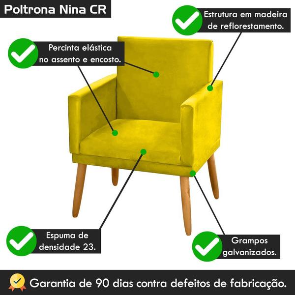 Imagem de Poltrona Decorativa Nina Suede Amarelo com Rodapé Sala Quarto Recepção