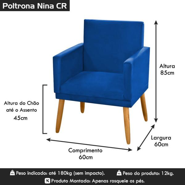 Imagem de Poltrona Decorativa Nina Suede Azul Royal com Rodapé - 2M Decor