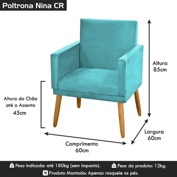 Imagem de Poltrona Decorativa Nina Suede Azul Tiffany com Rodapé