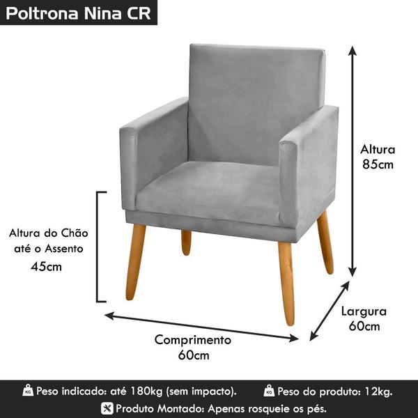 Imagem de Poltrona Decorativa Nina Suede Cinza Claro com Rodapé