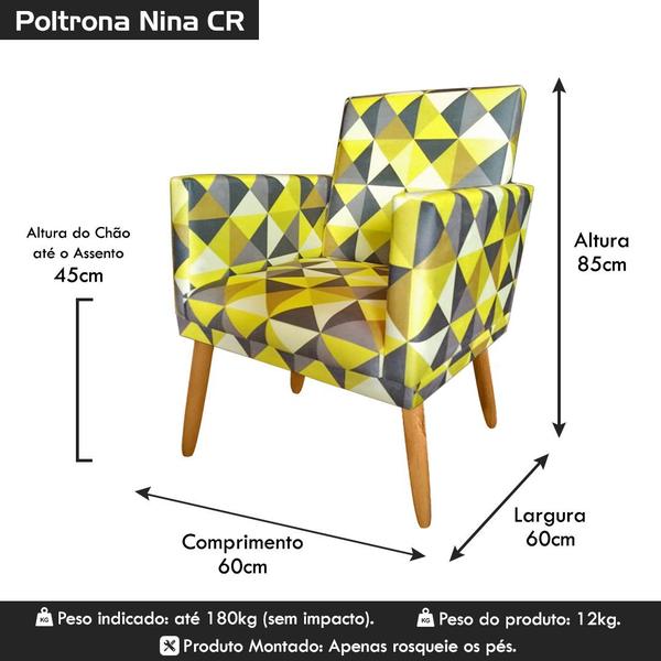 Imagem de Poltrona Decorativa Nina Suede Triangulo Amarelo com Rodapé