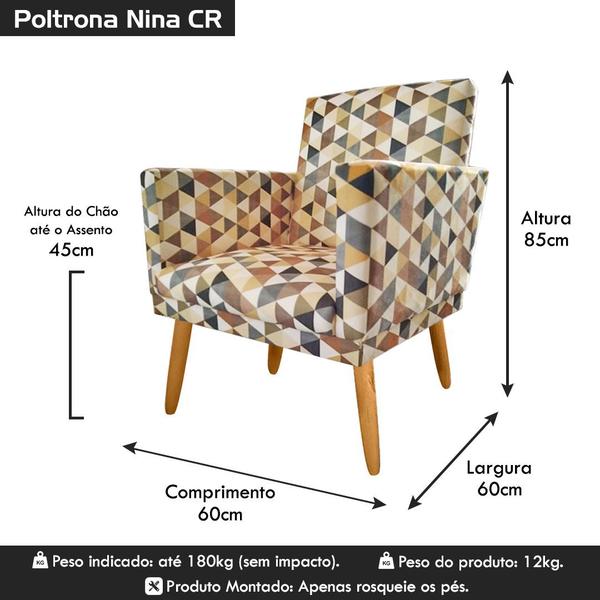 Imagem de Poltrona Decorativa Nina Suede Triangulo Bege com Rodapé