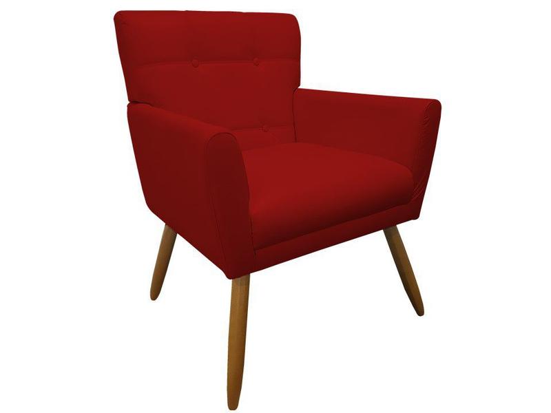 Imagem de Poltrona Decorativa Onix Couro Vermelho Pés Madeira Mz Decor