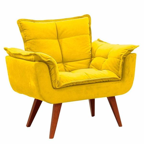 Imagem de Poltrona Decorativa Opala Consultório Suede Amarelo - Kimi Design