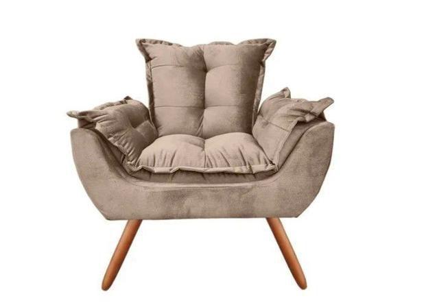 Imagem de Poltrona Decorativa Opala Recepção Suede Capuccino - Kimi Design